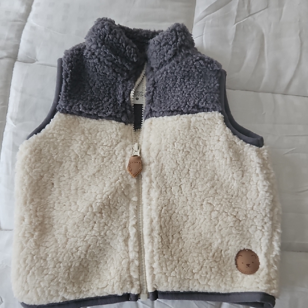 Carter's Cozy Sherpa Vest - Cream and Gray